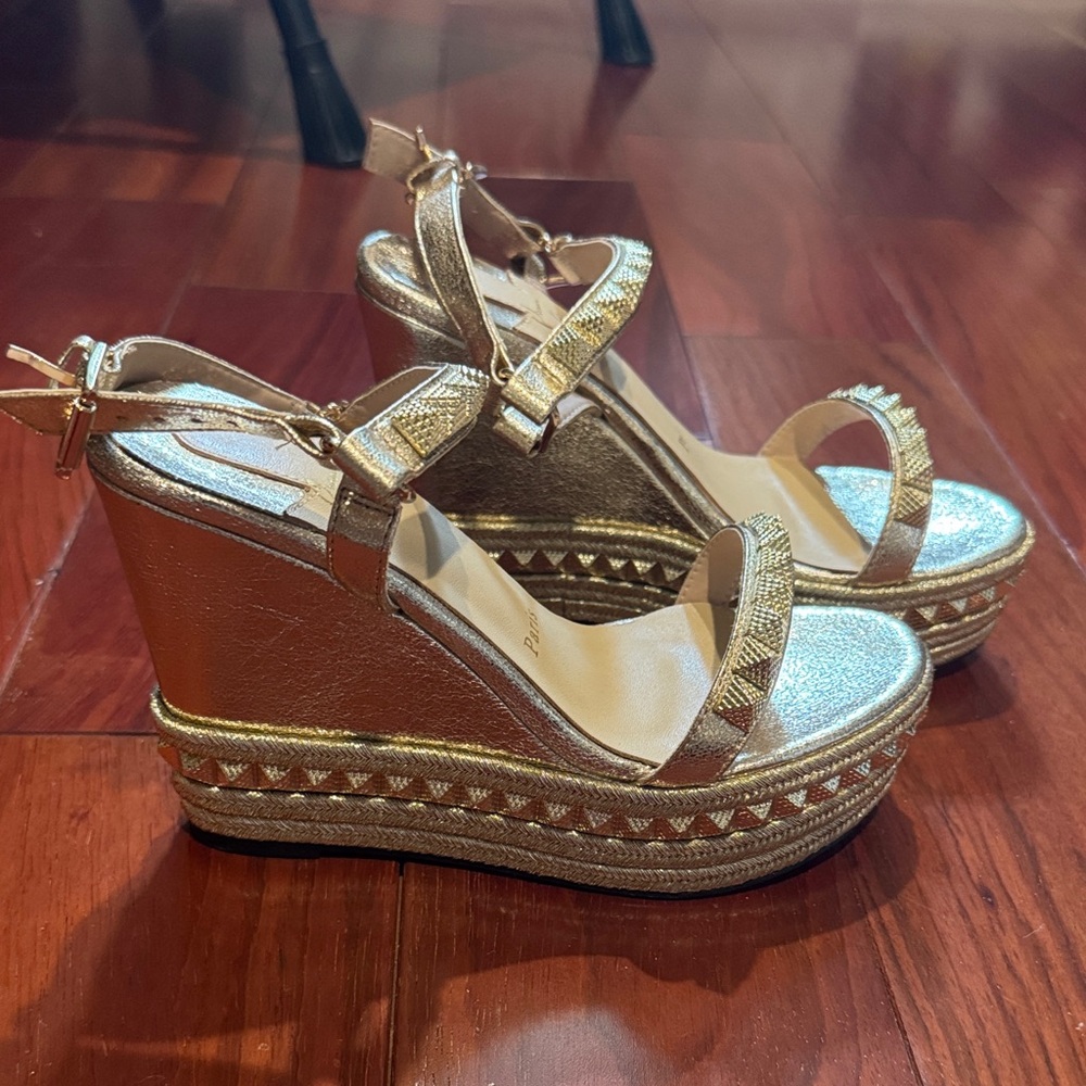 Christian Louboutin Metallic Gold Wedge Sandals